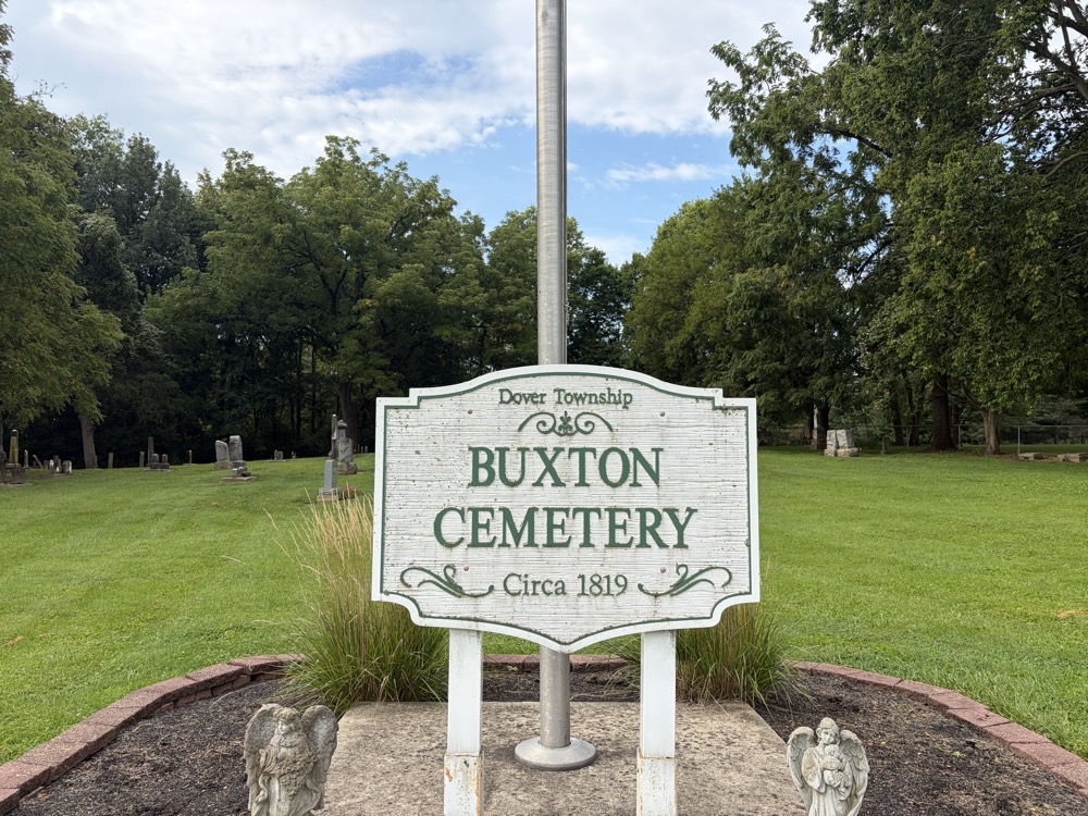 Entrance sign for Buxton Cemetery, Dover Township, circa 1819