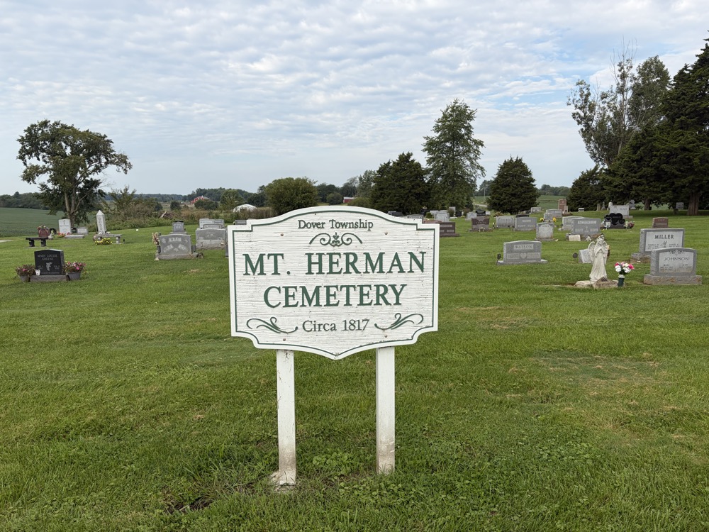 Entrance sign for Mt. Herman Cemetery, Dover Township, circa 1817